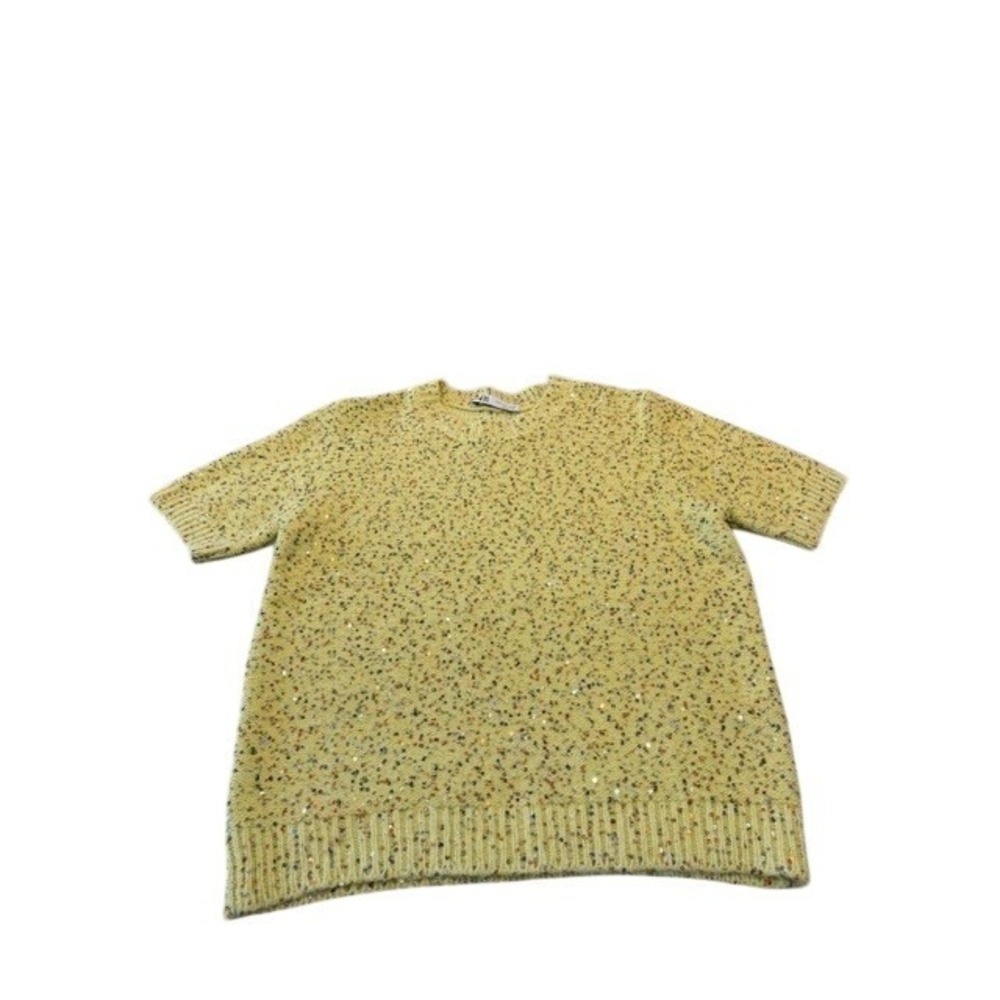 Zara Womens Sequin Knit Sweater Yellow Short Sleeve Crew Neck Size M EUC - Picture 4 of 8